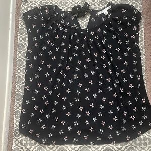 Lauren Conrad bow print pleated neck blouse with tie